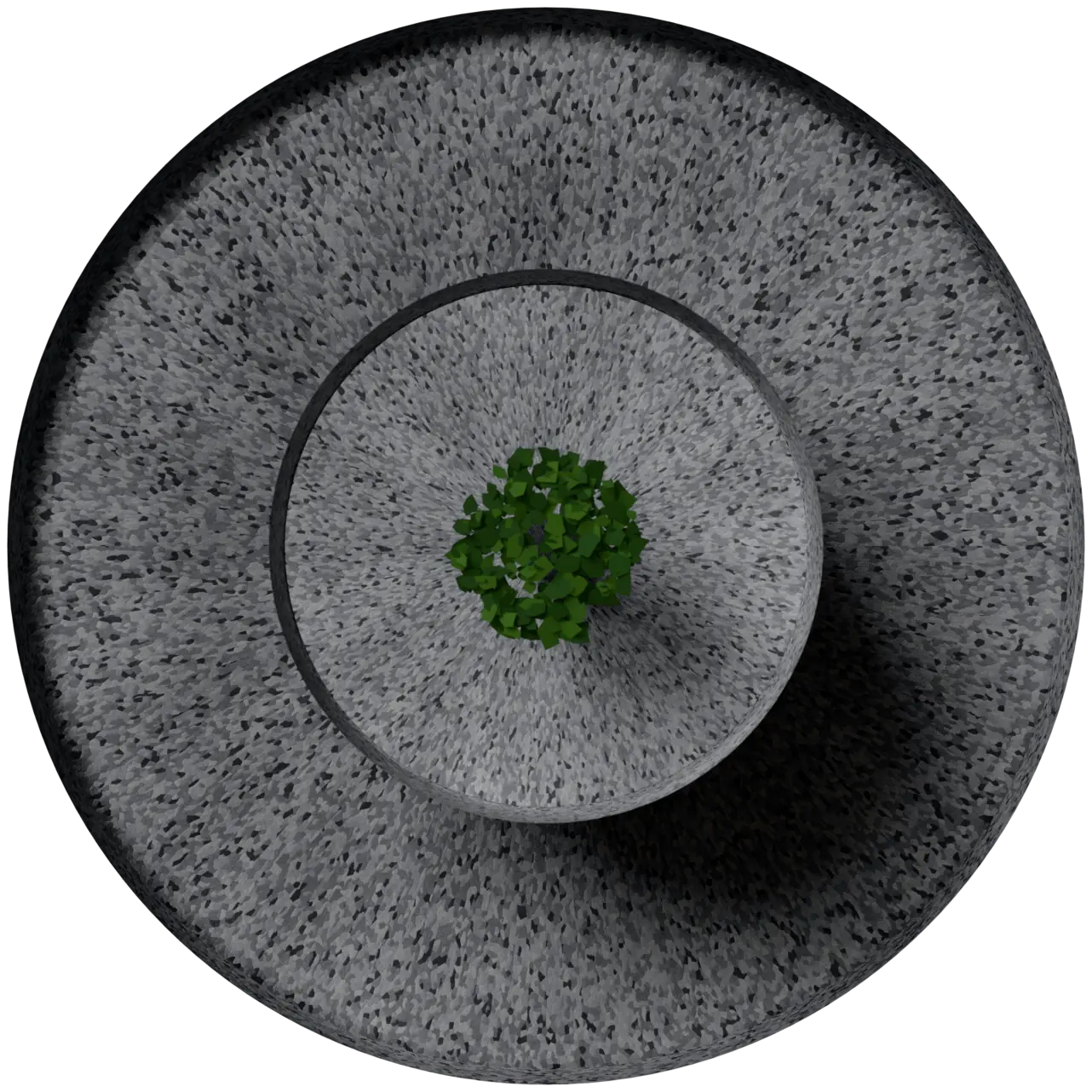 A granite tea mill seen from above: a wide stone tray with a smaller stone turning in its centre.